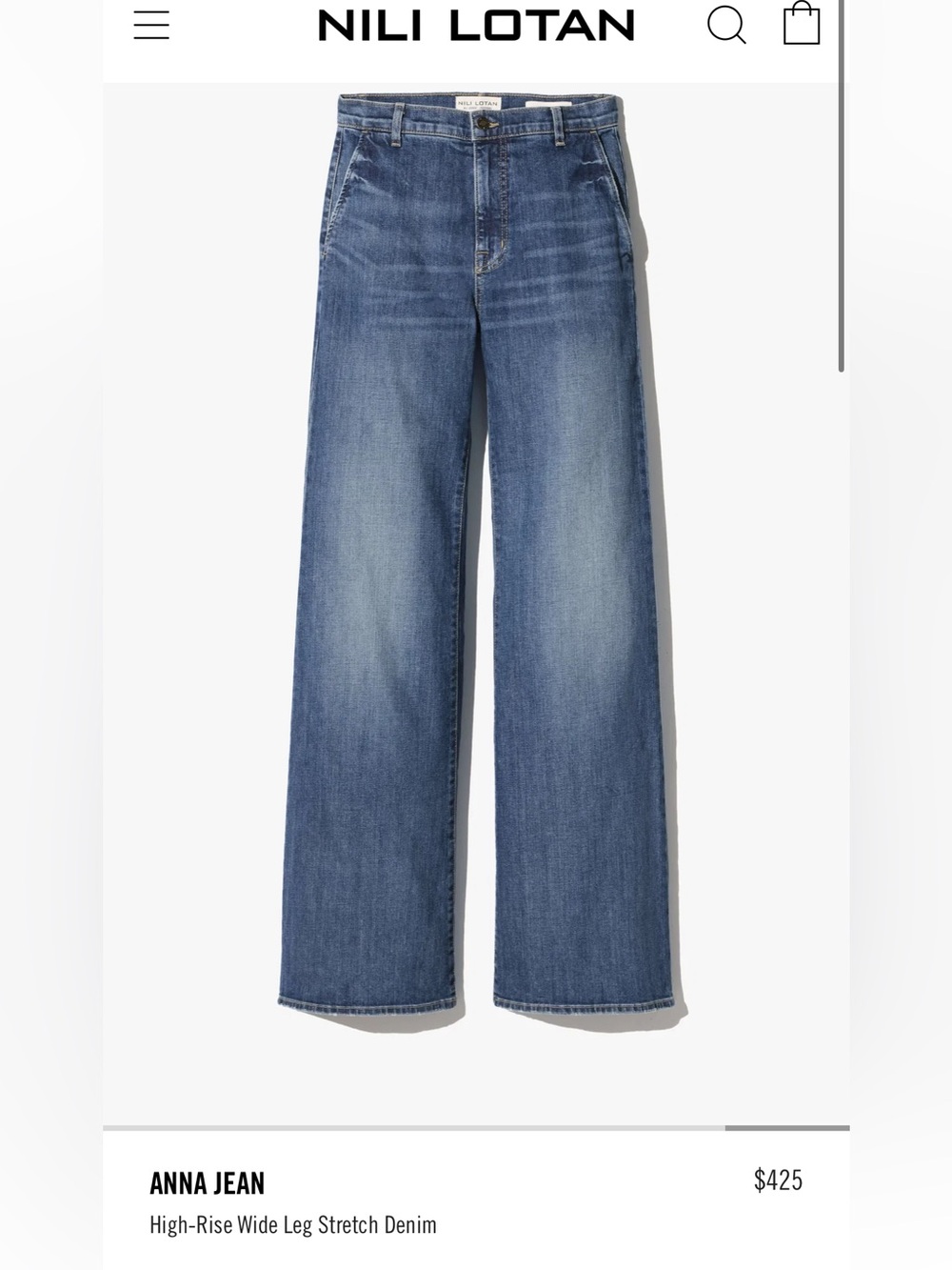 Nili Lotan Medium Blue Wide-Leg Jeans